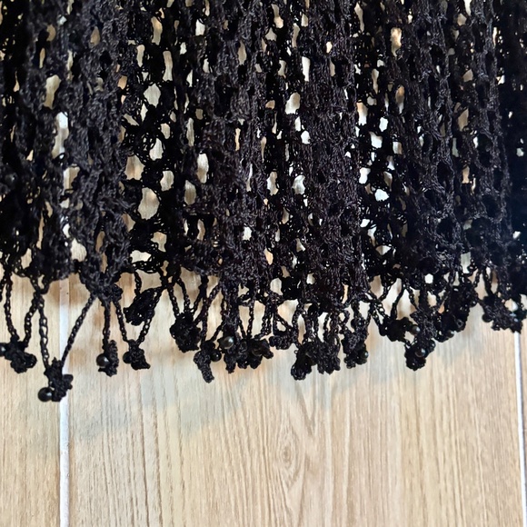 Vintage Black Crochet Bead Fringe Wrap 90s 2000s - Picture 8 of 9